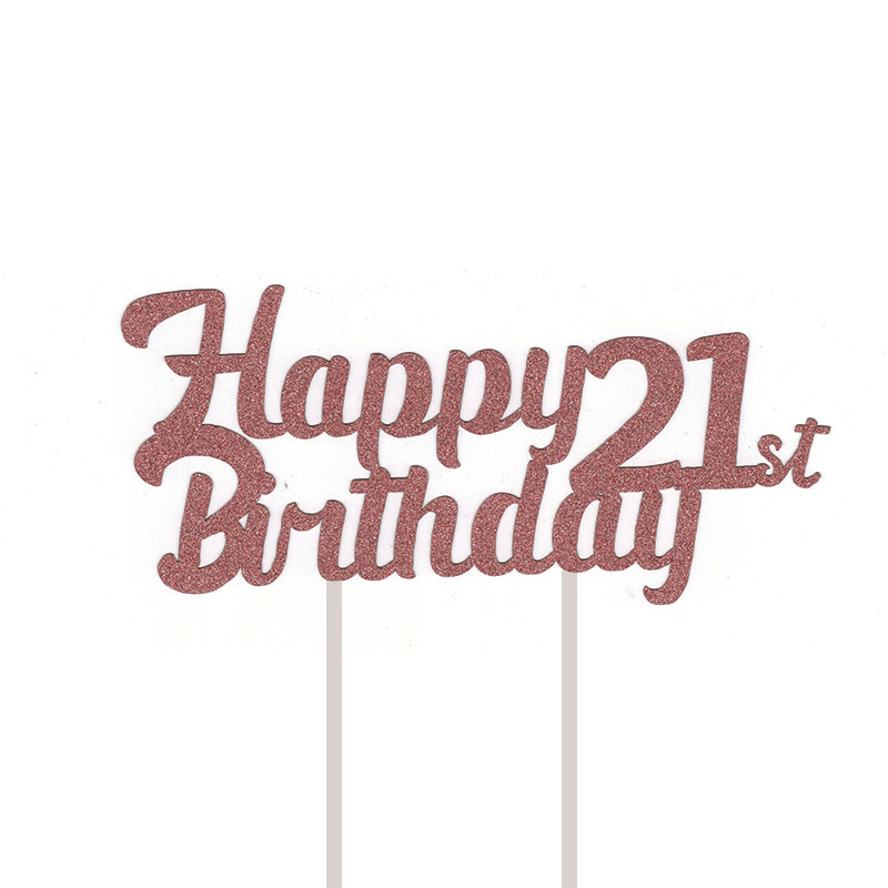 定制金葱生日快乐21 30 4050蛋糕插件金色玫瑰金生日蛋糕装饰插牌