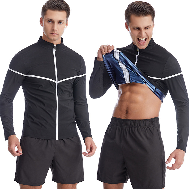 跨境男士运动跑步健身服欧码健美束身暴汗服跨境收腹长袖塑身衣