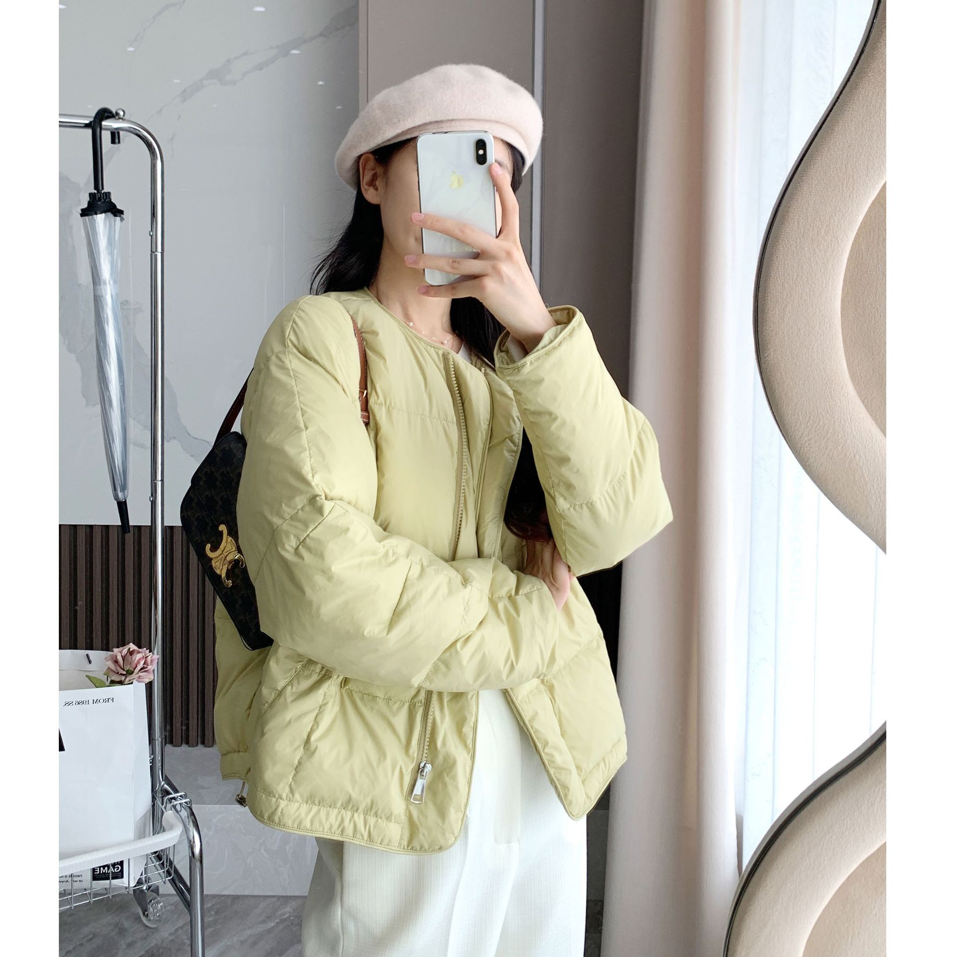 实穿百搭韩版无领宽松廓形小个子短款面包羽绒服外套女-阿里巴巴