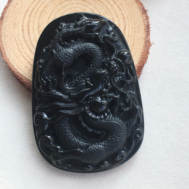 缅甸天然a货翡翠墨翠龙牌吊坠挂件冰种墨绿玉石男士玉佩女批发