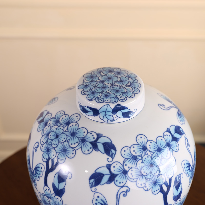 Blue and White Porcelain "Big Belly Rongfu" French Chinese Vase B & B Living Room Entrance Antique Shelf Floor Flower Container