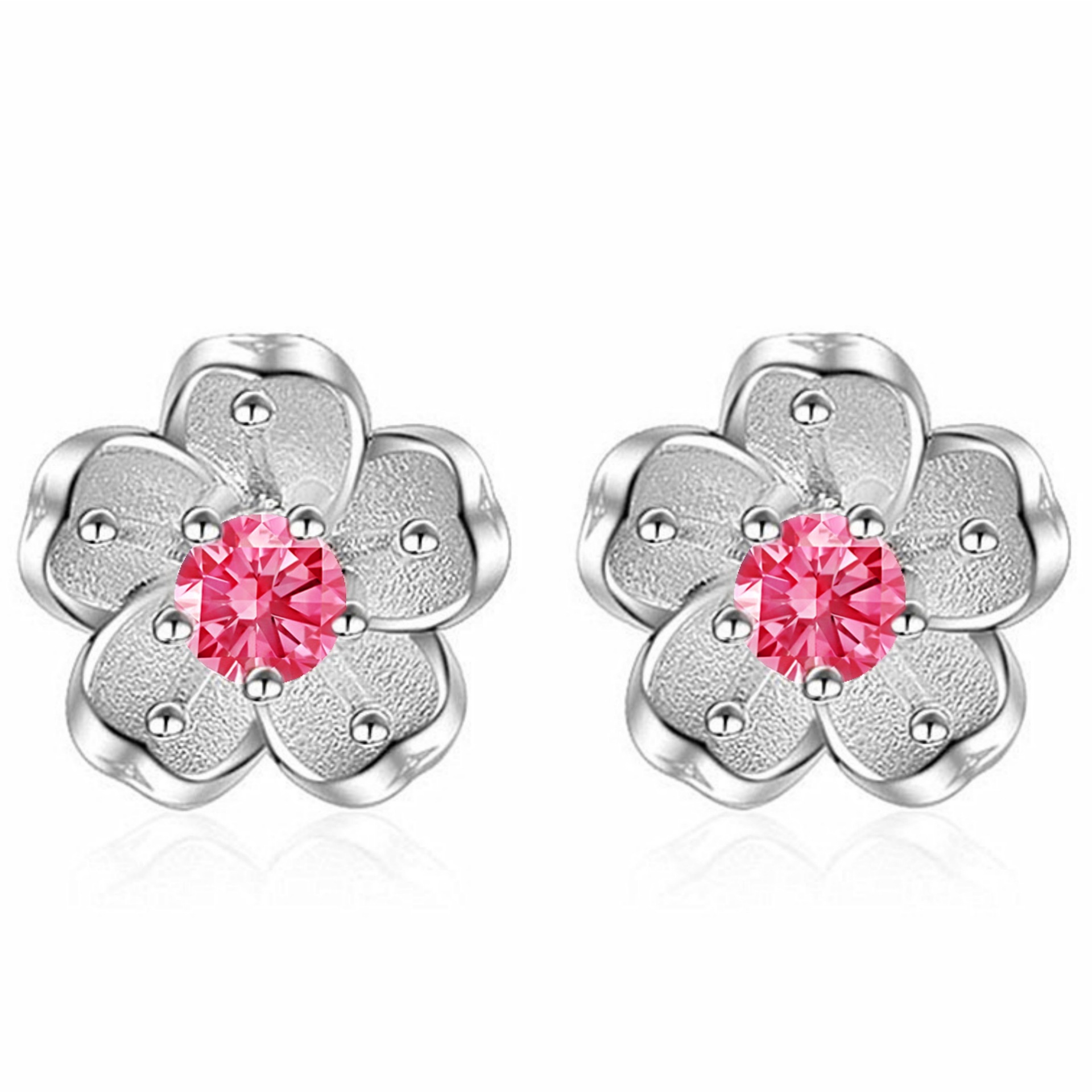 Gold Jiahua Food Flower Stud Earrings Brilliant Artsy Cherry Blossom Earrings Elegant Stud Earrings Diamond Studded by Hand Zircon Not Easy to Fashion Earrings