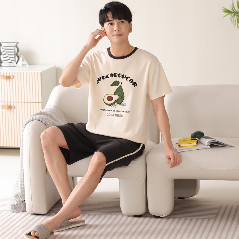 Summer Day Pajamas Men's New Short-Sleeved Tight Cotton High-Grade Home Wear Can Be Worn outside Large Size Suit Wholesale