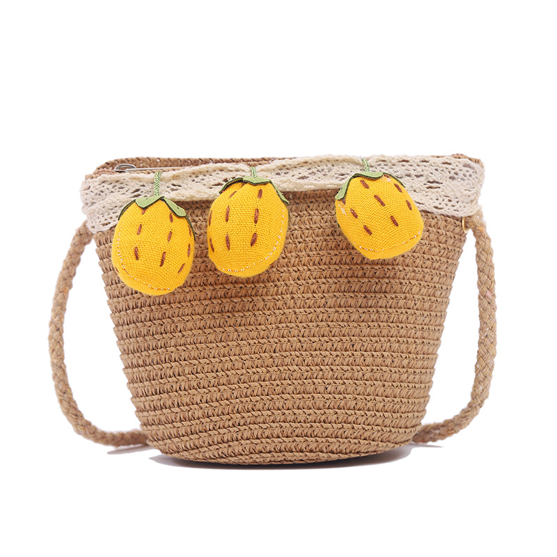 Summer Little Girl Travel Bag Cute Children's Crossbody Shell Lace Woven Straw Bag Mini Seaside Vacation