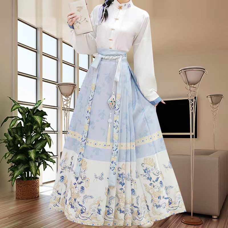 新款明制蝶恋改良印花马面裙全套一整套春夏汉服古风女装日常仙气