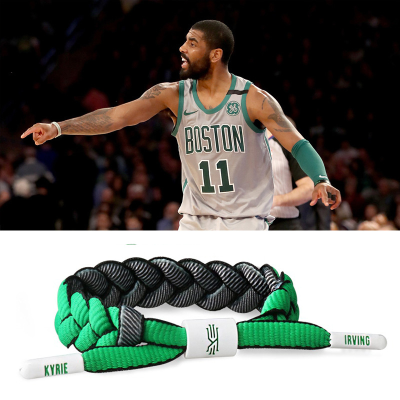 nba凯尔特人队球星号欧文灰绿色鞋带编织手绳时尚运动训练腕带