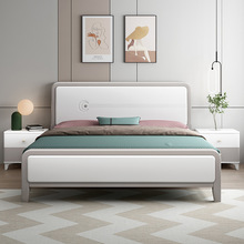现代简约全实木床纯实木白色烤漆1.8米双人床1.5主卧高箱储物大床