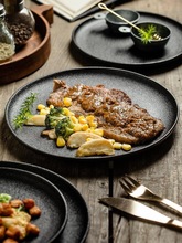 牛排餐盘西餐盘子陶瓷方盘家用黑色创意日式西式早餐圆盘牛扒餐具