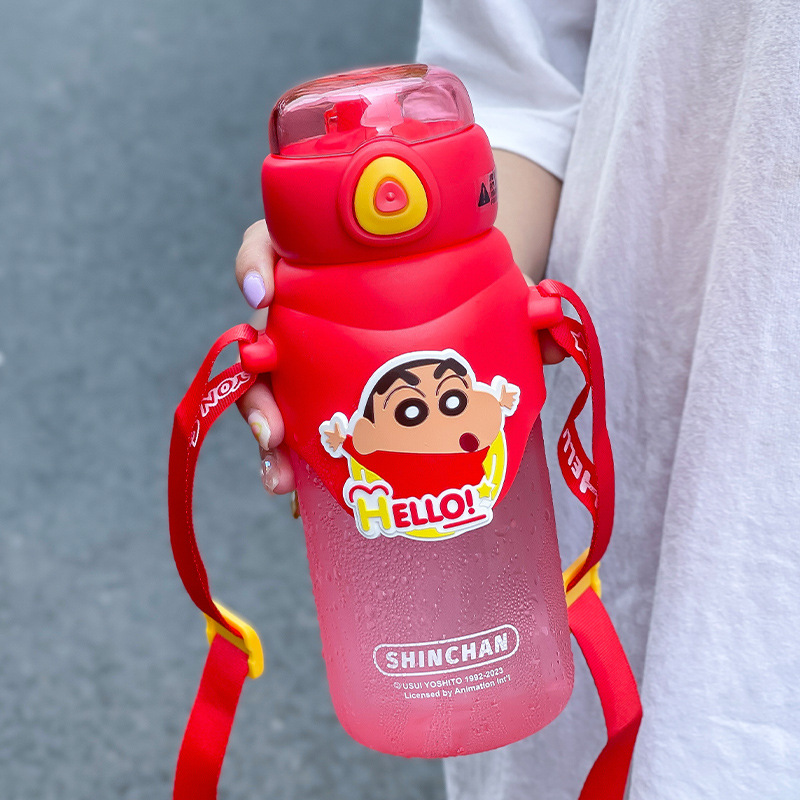 Crayon Xiaoxin Bounce Cover Girl Straw Plastic Cup Cute Cartoon Children's Cups Good-looking Crossbody Internet Celebrity Kettle