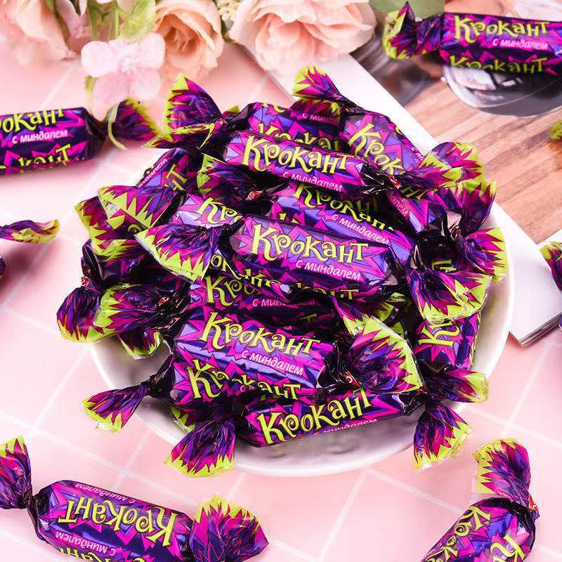 俄罗斯紫皮糖正品进口kpokaht巧克力糖果袋装结婚零食喜糖kdv500g