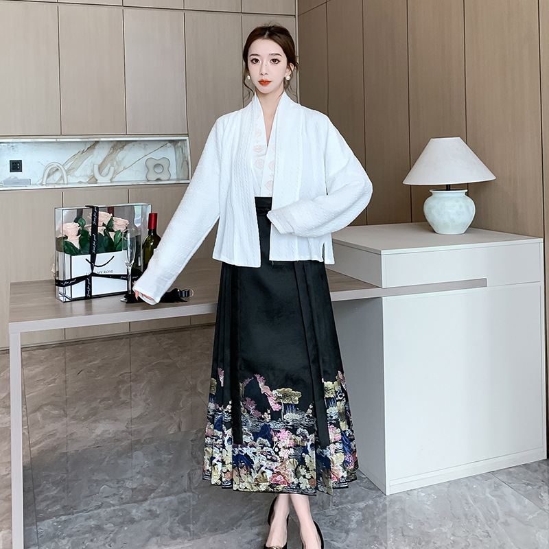 Back to the Han and Tang Dynasties Flower Banquet Scenery Engagement Wedding Dress Toast Horse-Face Skirt All-Match Straight Collar Cardigan Ming Hanfu