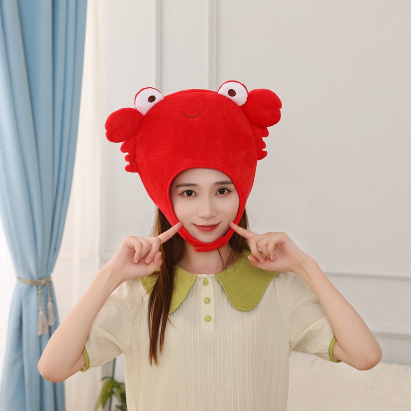 批发 短款螃蟹头套帽子 毛绒头套 拍照道具写真道具 卡通头套