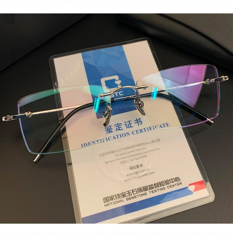 18k白金眼镜架无框 纯金眼镜架 总裁专属 商务经典近视眼镜男女款