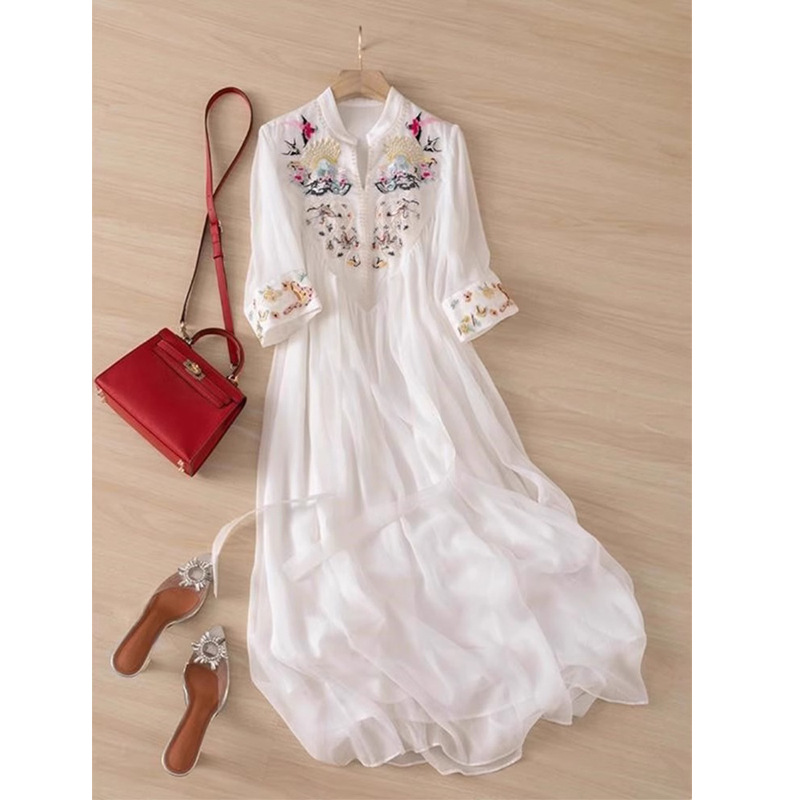 捡漏~专柜撤柜中式真丝连衣裙女夏季新款国风刺绣桑蚕丝裙子-阿里巴巴