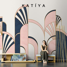 katiya莫兰迪几何电视背景墙抽象艺术壁画墙纸手绘卧室沙发无缝3d
