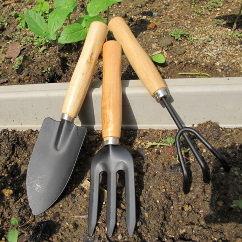 园艺挖土挖菜工具大号三件套工具家用阳台养花种菜松土铲子铁锹耙