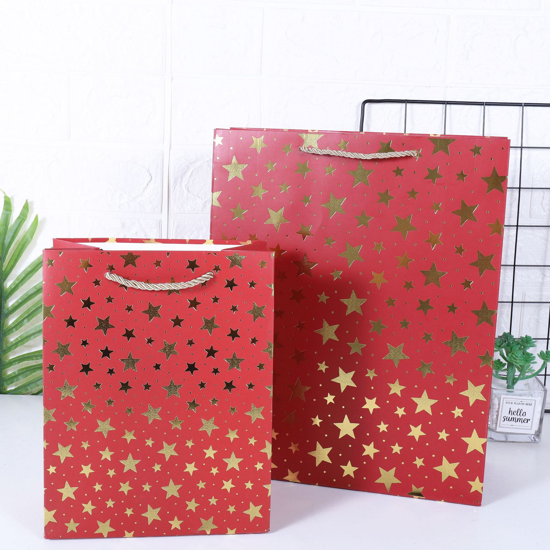 Gilding Five-Pointed Star Paper Gift Handbag Full Version XINGX White Card Gift Bag Exclusive for Cross-Border Paper Bag in Stock