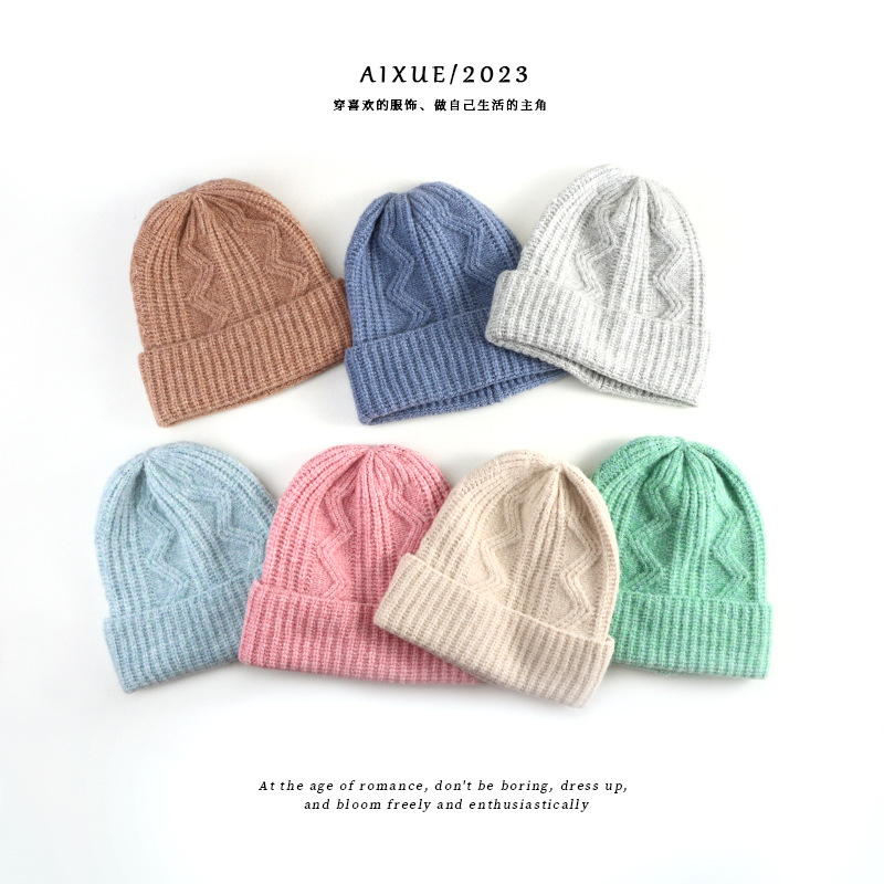 23 New Knitted Hat Women's Korean Style All-Match Rhombus Twist Woolen Cap Warm Fashion Cold Protection Earflaps Knitted Hat Fashion