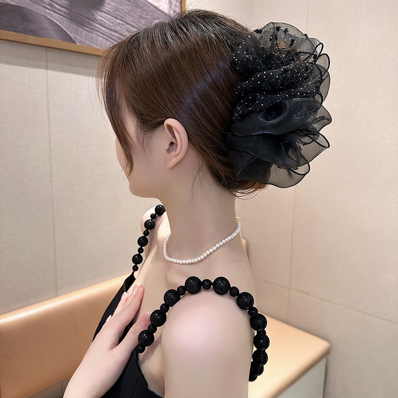 Feather Mesh Cloud Bubble Clip Double-Sided Bow Shark Clip Back Head Fluffy Hair-Showing Princess Head Clip