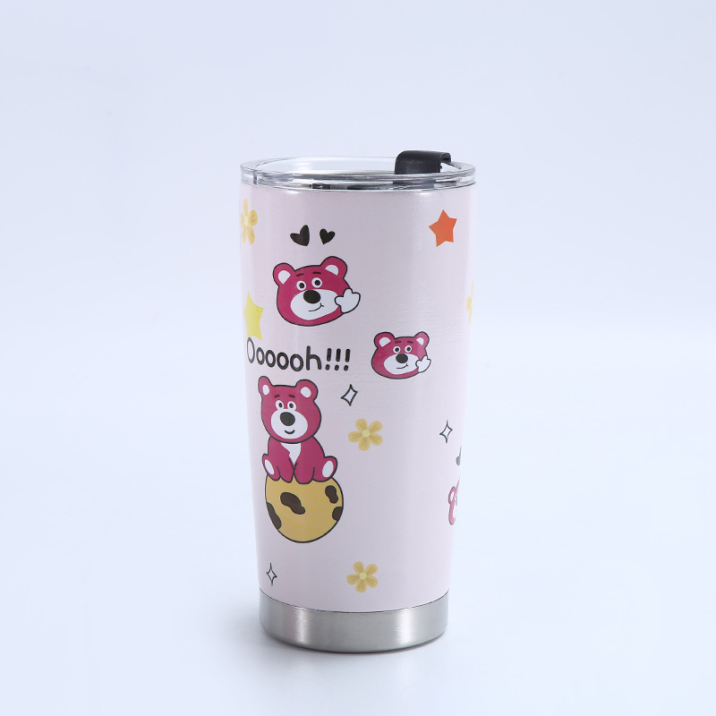 New Strawberry Bear Stainless Steel 20Oz Cup Heat and Cold Insulation Large Ice Cup Outdoor Handy Coffee Cup Beer Steins