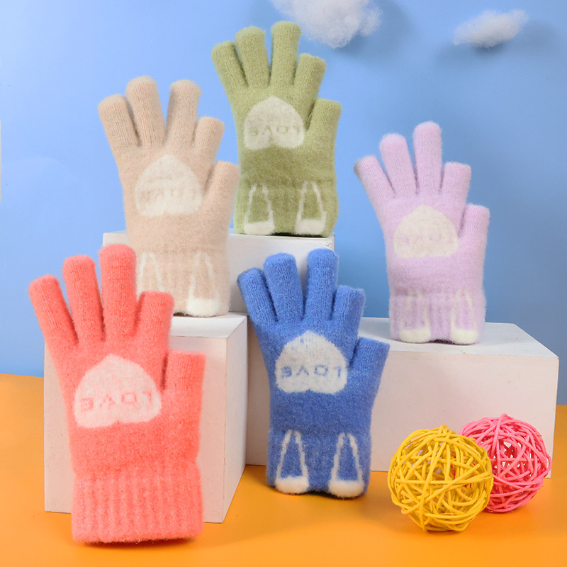 儿童半指手套秋冬薄款男童恐龙卡通女童宝宝小孩五指男孩学生写字