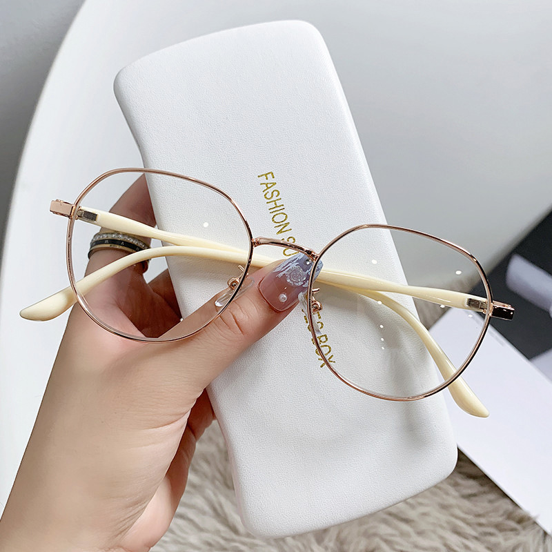 New Metal Anti-Blue Light Glasses Fashion Retro round Glasses Frame Women's Ins Simple Light Plain Glasses Fashion