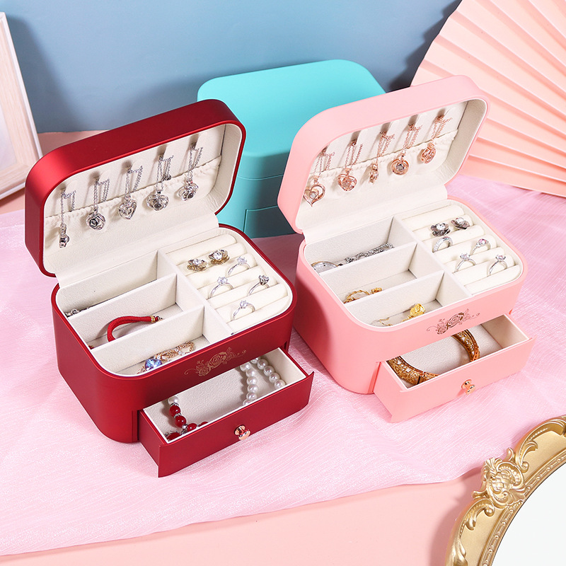 Factory round Corner Flip Touch Paint Rings Ear Studs Necklace Bracelet Double-Layer Portable Jewelry Storage Packaging Gift Box