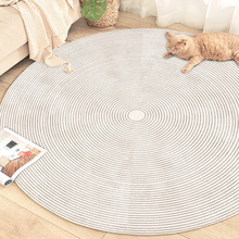 意式圆形地毯麻纹简约现代茶几毯轻奢米色圆毯卧室床边毯阳台地垫