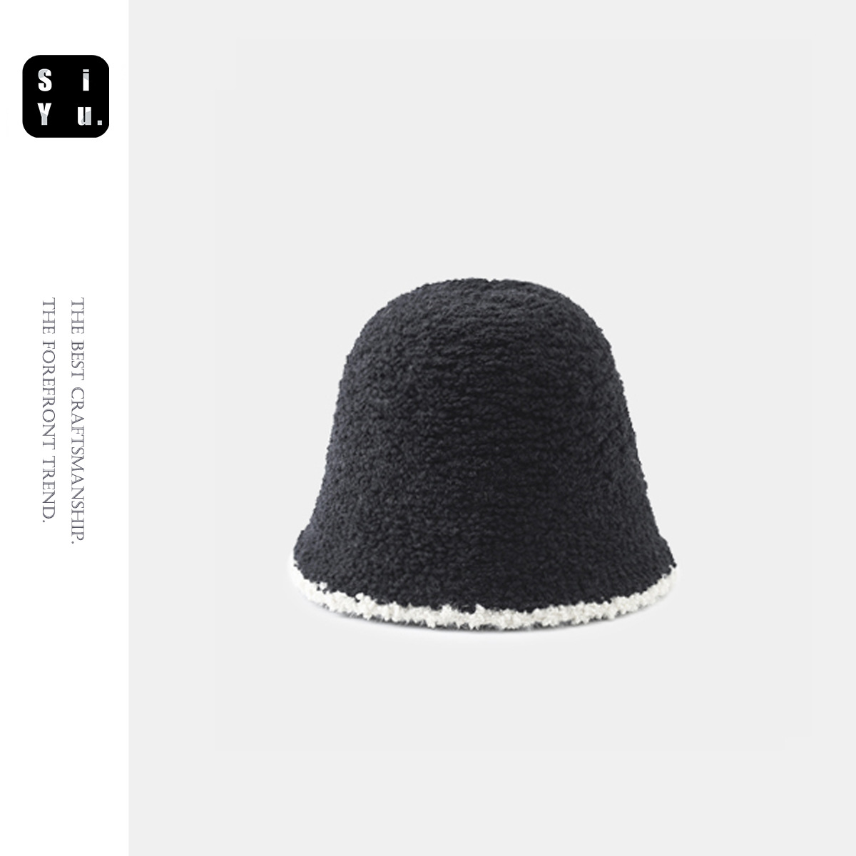 Black Knitted Plush Bucket Hat Women's Autumn and Winter 2022 New Big Head Circumference Bucket Hat Japanese Style Face-Showing Small Hat