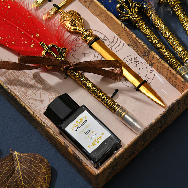哈利波特复古英式洒金羽毛笔套装渐变色商务蘸水钢笔套装批发