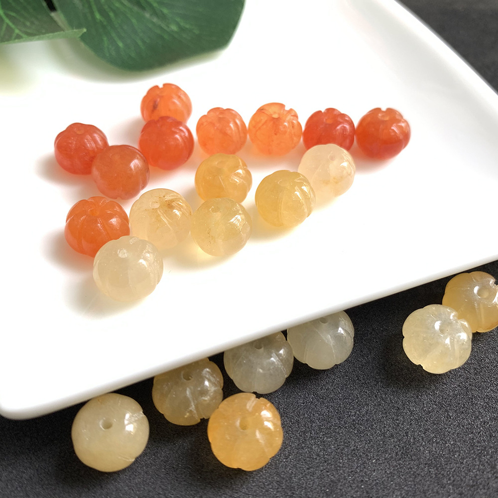天然10mm金丝玉 石扁南瓜珠手工雕刻创意 diy饰品配件厂家直销