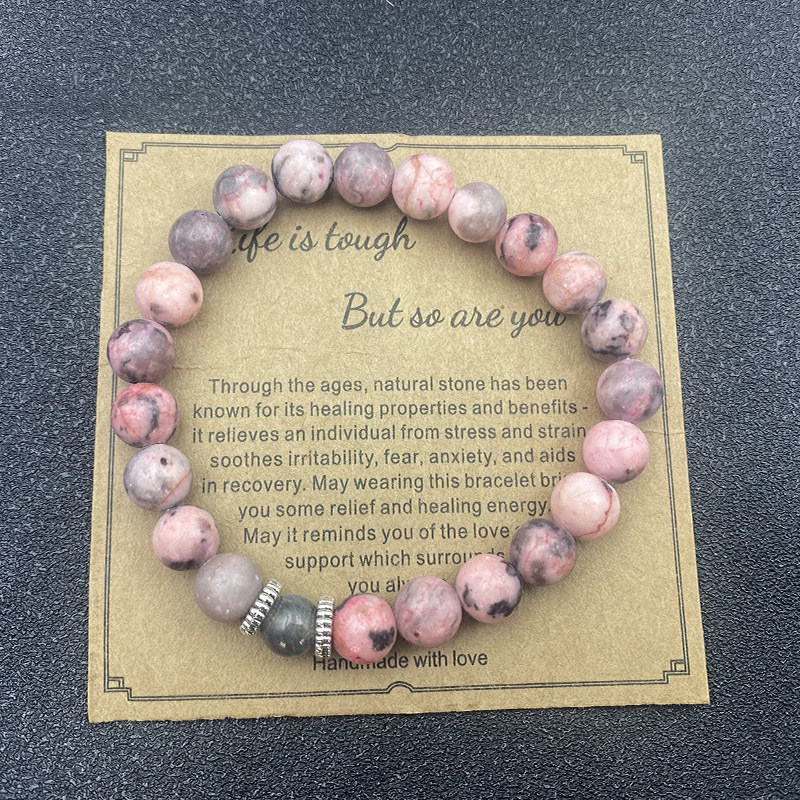 8mm Pink Zebra Stone Beads Bracelet with Card Holiday Gift Men and Women Friendship Love Beaded Bracelet Wholesale Hot Sale