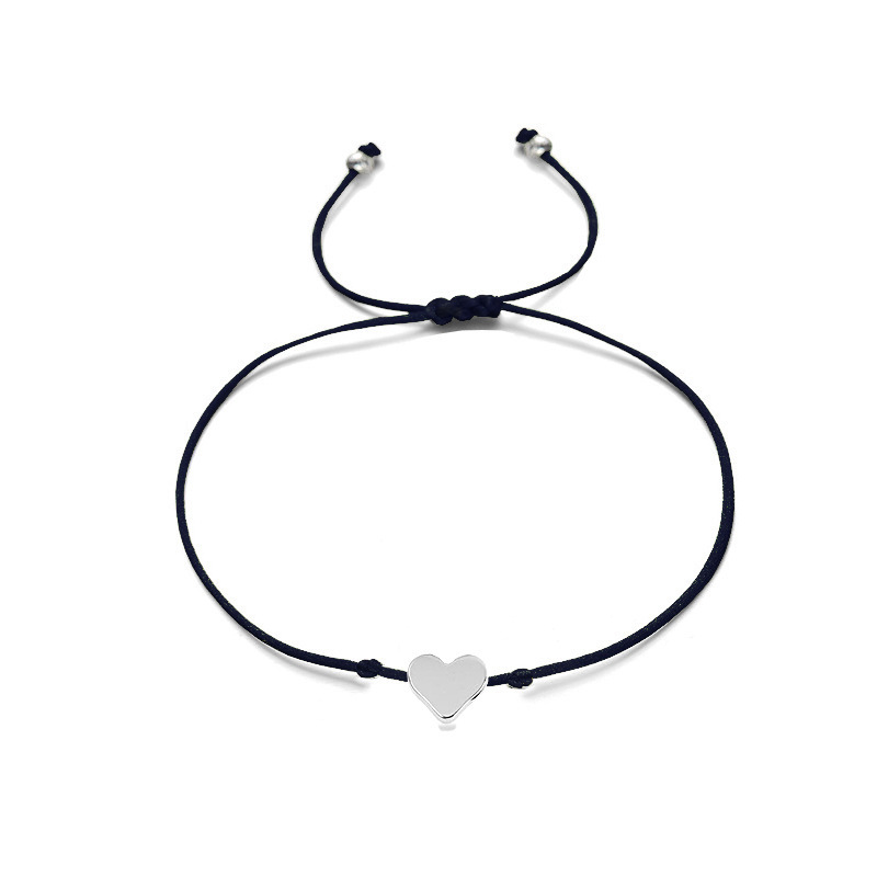 时尚桃心编绳手链 欧美简约小清新爱心红黑编绳情侣手饰现货批发