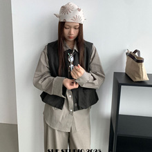 SUE秋季新款休闲简约斜纹洗水无袖马甲女韩系百搭外套上衣潮81020