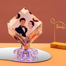 水晶魔方照片旋转摆台桌面制作婚纱照 diy创意洗照片做成相框