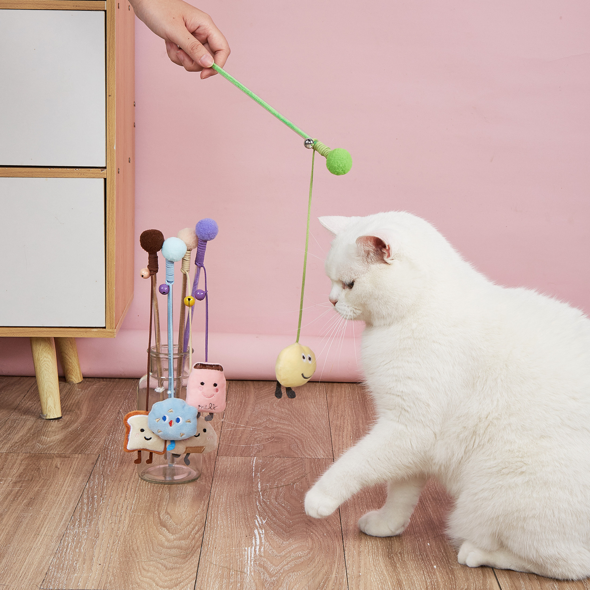 猫咪卡通毛绒铃铛牛奶饭团吐司逗猫棒宠物互动发声玩具外贸-阿里巴巴