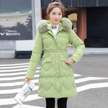 冬季女士中长款羽绒棉服韩版修身显瘦韩版加厚保暖外套大毛领棉衣