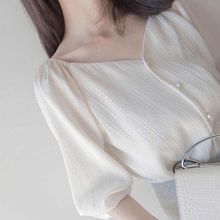 衬衫女装韩版设计感小众V领白色气质泡泡袖仙女范上衣春季女 百搭