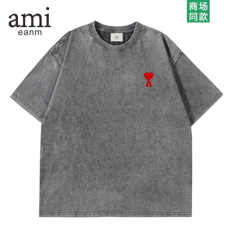 ami&eanm 水洗棉短袖男士2024夏季圆领纯棉情侣t恤街头休闲上衣潮