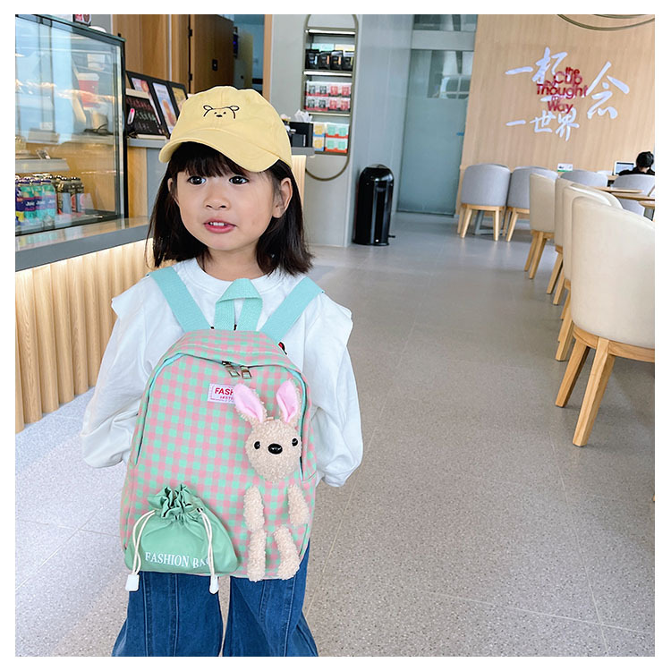 Elementary School Children's Backpack Cartoon Rabbit Kindergarten Small Schoolbag Casual Lightweight Plaid Boys and Girls Small Backpack