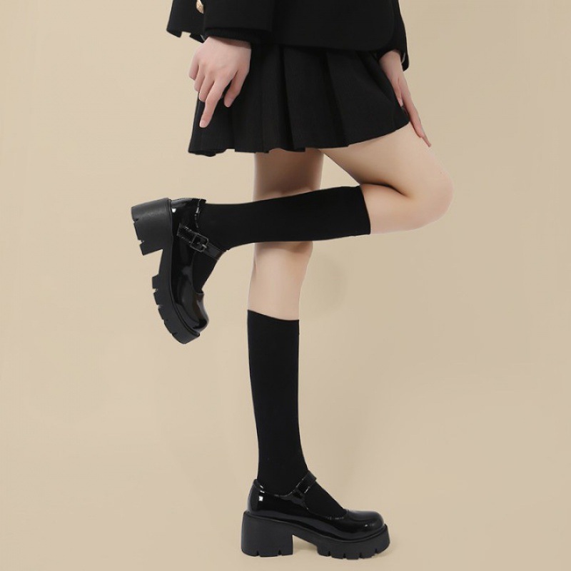 黑色日系jk小皮鞋女高跟夏季薄款厚底英伦风粗跟玛丽珍单鞋配裙子