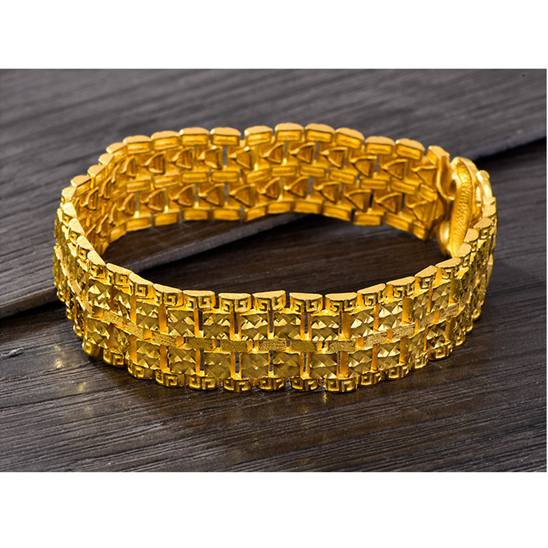 黄铜镀金男士霸气手链 菱形手表链 宽版手链 南非锡金 欧币金批发