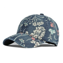 印花棒球帽可调节硬顶碎花鸭舌帽户外弯檐遮阳帽子floral cap