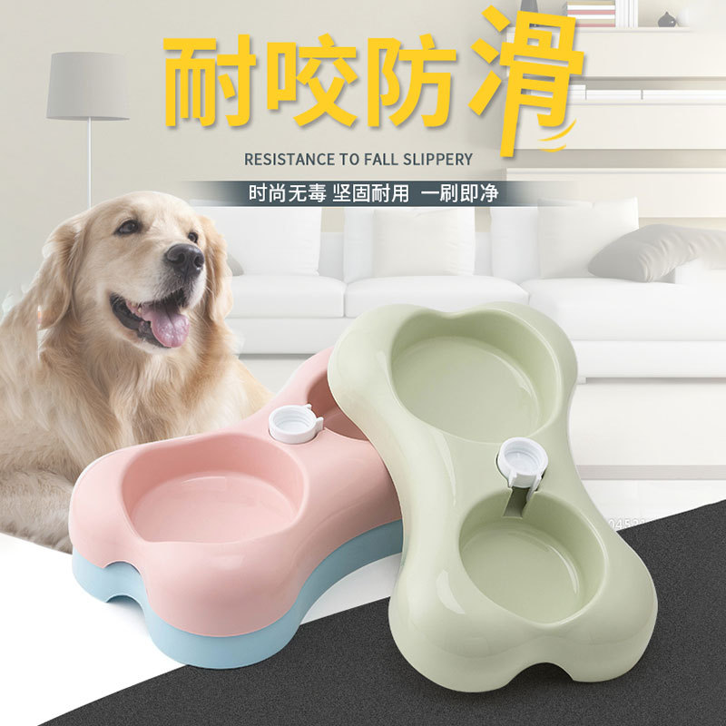 with Water Fountain Dog Food Bowl Candy Color Dog Bowl Automatic Water Double-Purpose Bowl Water Fountain Spot Pet Supplies Cat Bowl