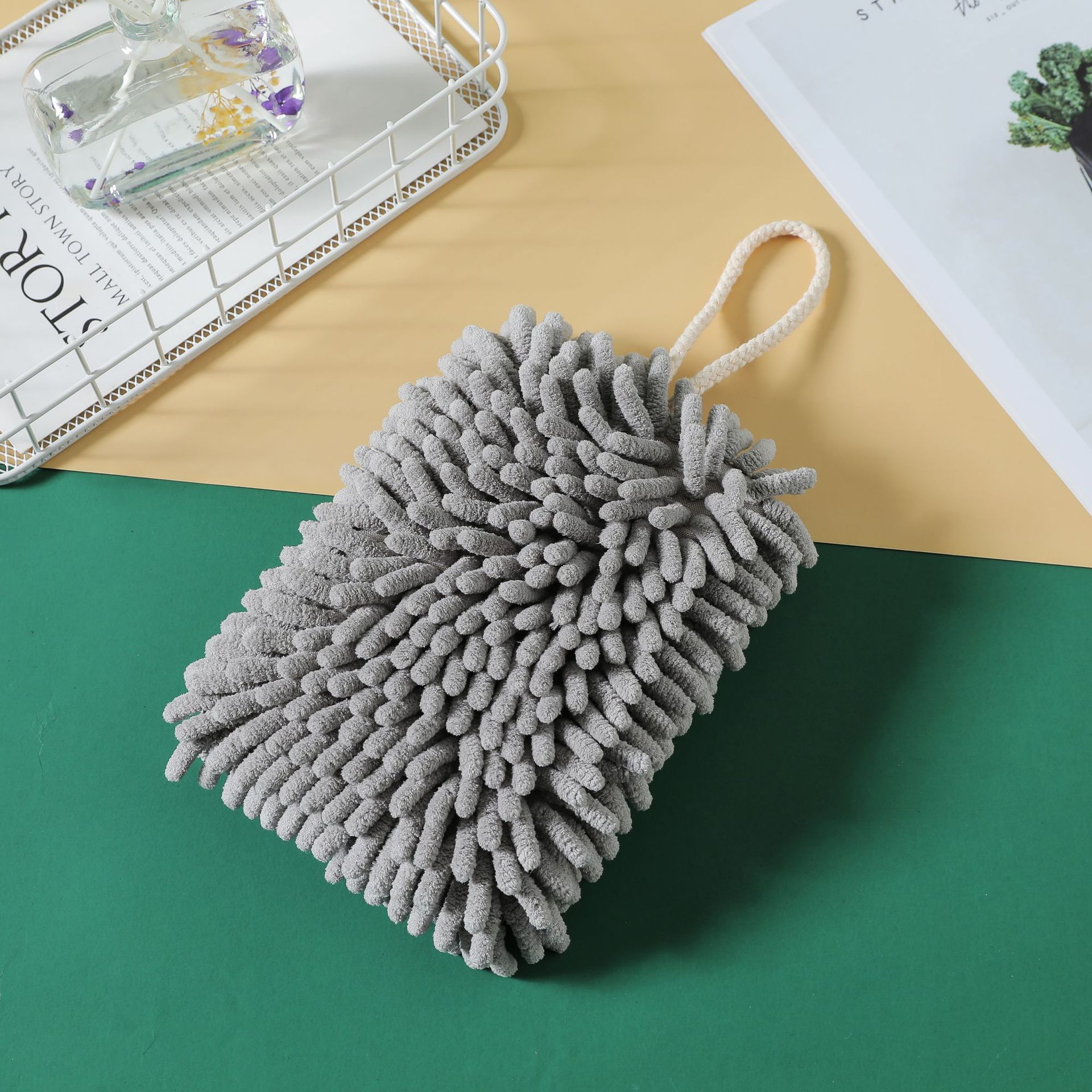 Hanging Hand Towel Water-Absorbing Quick-Drying Cute Kitchen Hand Towel Chenille Hand Towel Thickened Hand Towel