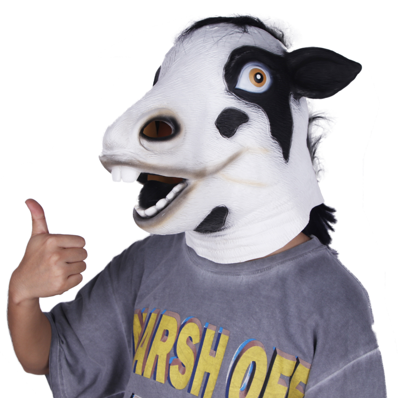 新款万圣节可爱动物奶牛套头套面具 化装舞会乳胶玩具道具批发定