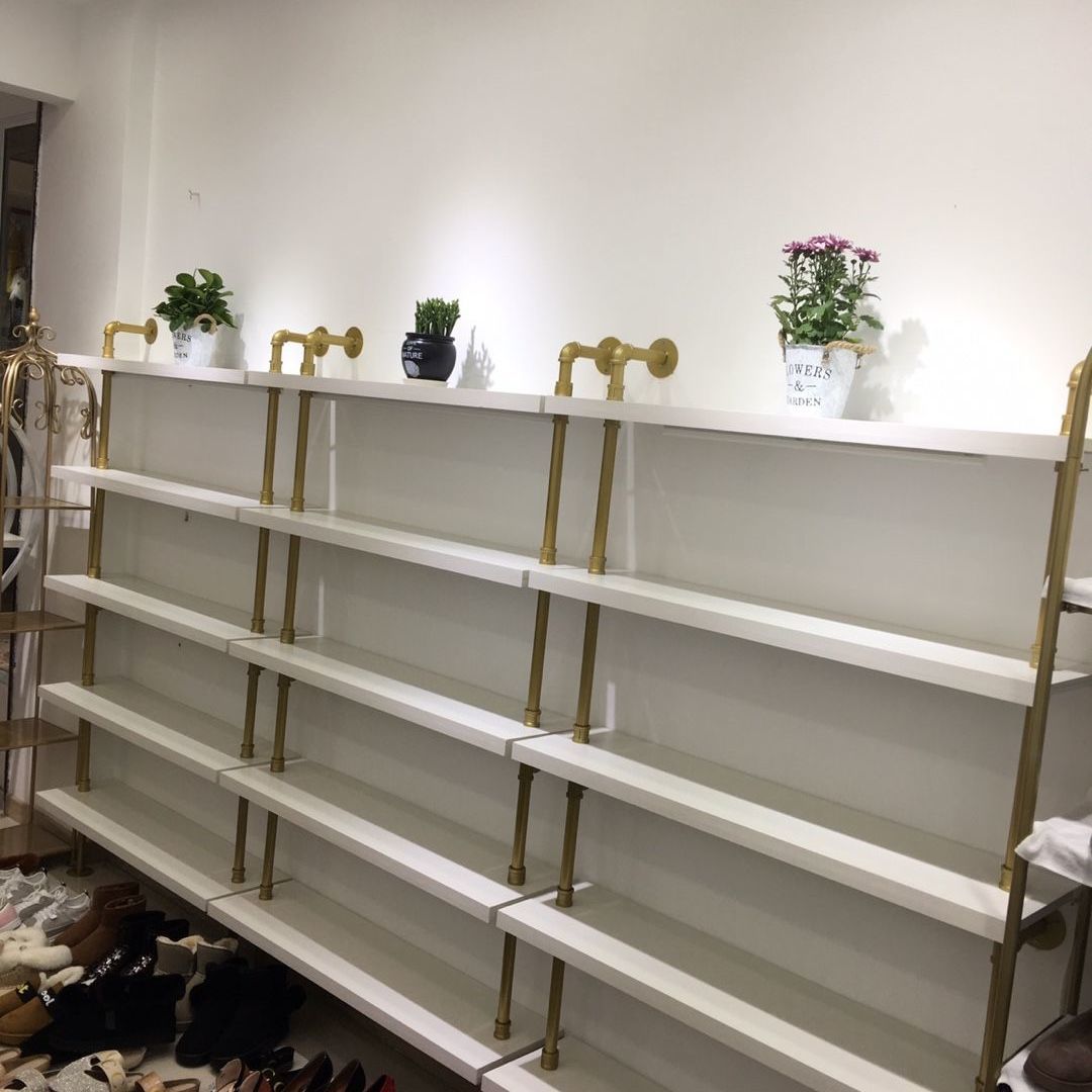 鞋店鞋架展示架上墙多层置物架包架陈列货架金色鞋柜落地女鞋展柜