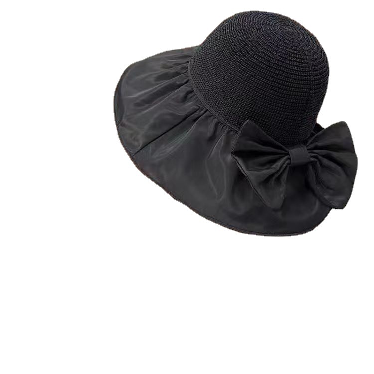 Summer New Buggy Bag Vinyl Sun Protective Hat Bow Female Breathable Big Brim Outdoor Beach Bucket Hat Wholesale