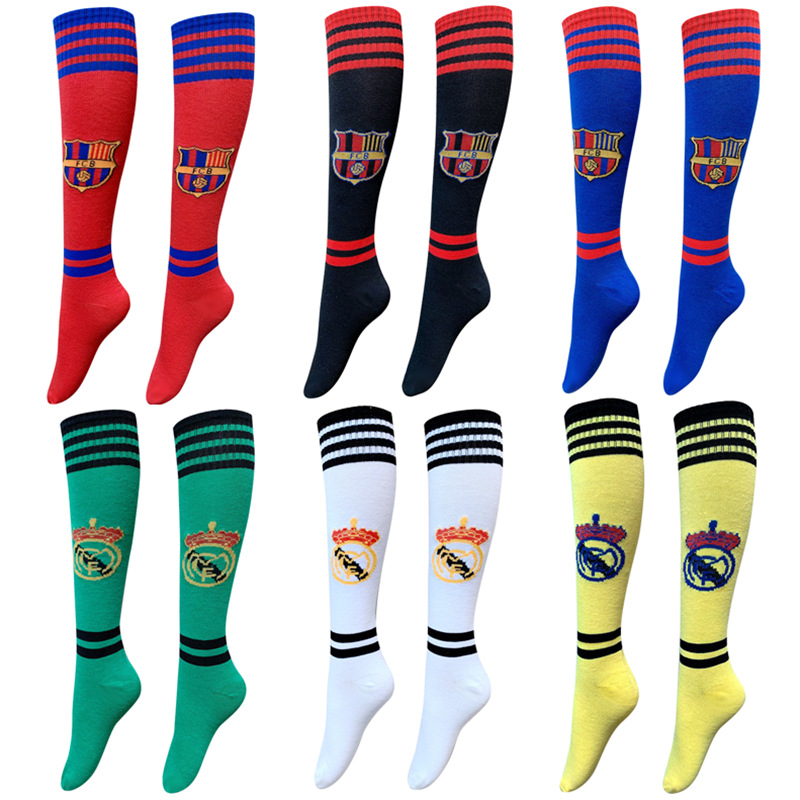 现货队标足球袜中长筒学生运动袜皇马巴萨球迷球队啦啦操足球袜子