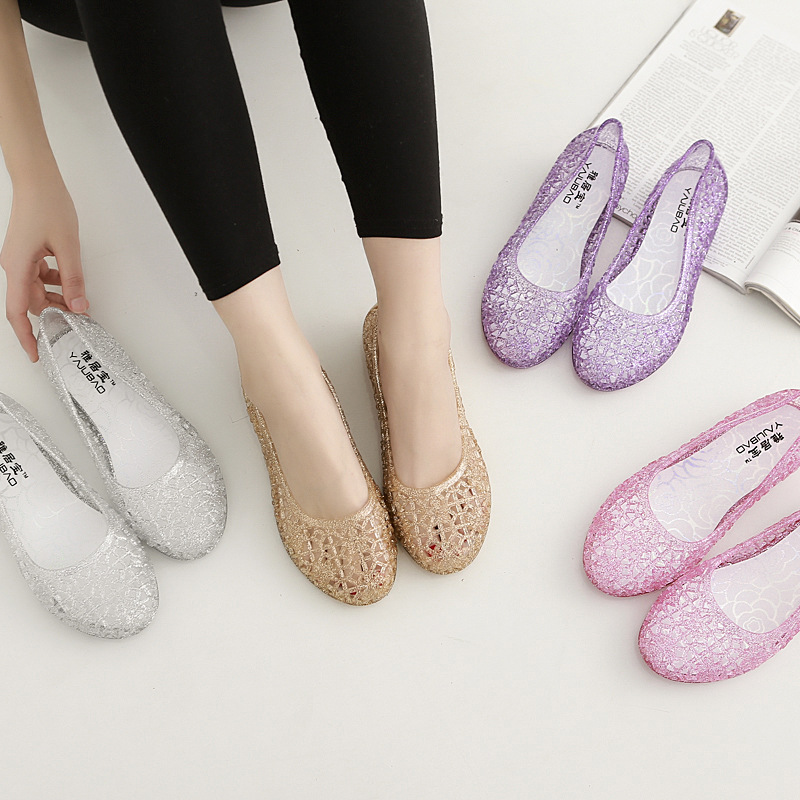 塑料鞋坡跟厚底防滑凉鞋女夏塑料水晶果冻鞋雨鞋平底女鞋妈妈沙滩